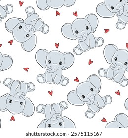 seamless pattern with Hand Drawn cute elephant vector illustration