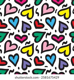 Seamless pattern with hand drawn cute  hearts vector illustration. Heart shaped vector illustration set. San Valentine's day. Greeting card, wallpaper or gift wrapping design.