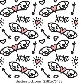 Seamless pattern with hand drawn cute  hearts vector illustration. Heart shaped vector illustration set. San Valentine's day. Greeting card, wallpaper or gift wrapping design.