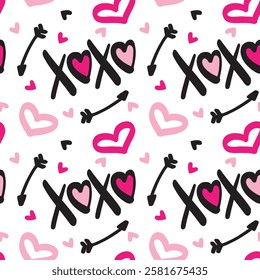 Seamless pattern with hand drawn cute  hearts vector illustration. Heart shaped vector illustration set. San Valentine's day. Greeting card, wallpaper or gift wrapping design.