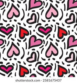 Seamless pattern with hand drawn cute  hearts vector illustration. Heart shaped vector illustration set. San Valentine's day. Greeting card, wallpaper or gift wrapping design.