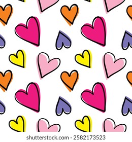 Seamless pattern with hand drawn cute  hearts vector illustration. Heart shaped vector illustration set. San Valentine's day. Greeting card, wallpaper or gift wrapping design.