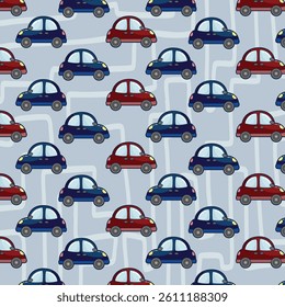 Seamless pattern with hand drawn cute car. Perfect for kids fabric, textile, nursery wallpaper.