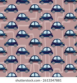 Seamless pattern with hand drawn cute car. Perfect for kids fabric, textile, nursery wallpaper.
