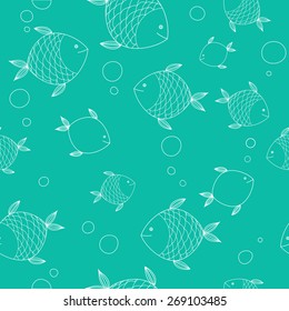 Seamless pattern with hand drawn cute fishes. Perfect for manufacture wrapping paper, textile, web design.