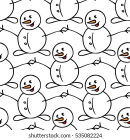 Seamless pattern with hand drawn cute snowmen