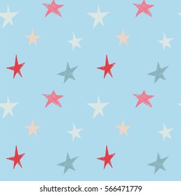 Seamless pattern with hand drawn cute stars in beautiful colors, vector illustration.