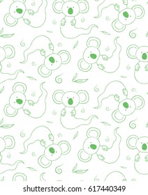 Seamless pattern of hand drawn cute cartoon ghost koala with eucalyptus leaves. Design for children -  textile, wallpaper, wrapping paper.