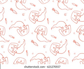 Seamless pattern of hand drawn cute cartoon ghost rabbit with carrots. Design for children -  textile, wallpaper, wrapping paper.