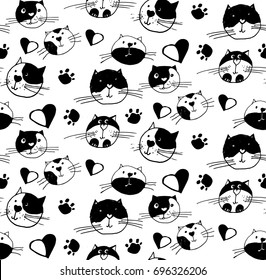 Seamless  pattern hand drawn  Cute cats. Raster illustration