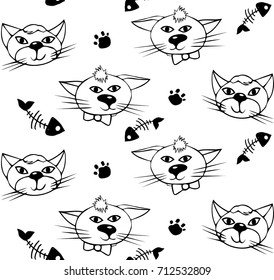 Seamless  pattern hand drawn  Cute cats. Raster illustration