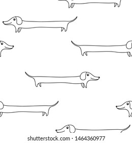Seamless pattern with hand drawn dachshunds on white background