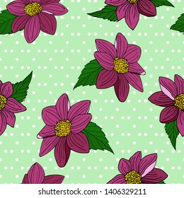 Seamless pattern with hand drawn dahlia flower. For fabric, paper, cover.