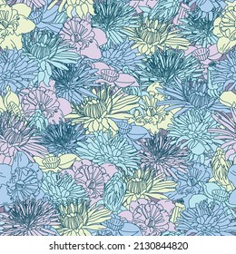 Seamless pattern with hand drawn dahlia flowers. floral botanical seamless pattern background suitable for fashion prints, graphics, backgrounds and crafts