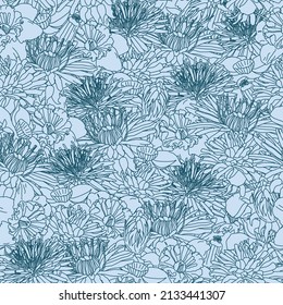 Seamless pattern with hand drawn dahlia flowers. floral botanical seamless pattern background suitable for fashion prints, graphics, backgrounds and crafts