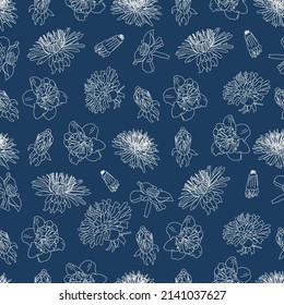 Seamless pattern with hand drawn dahlia flowers. floral botanical seamless pattern background suitable for fashion prints, graphics, backgrounds and crafts