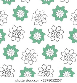 Seamless pattern with hand drawn dahlia flowers.