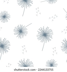 Seamless pattern hand drawn dandelion flower on white background