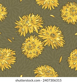 Patrón sin brillo con dientes dibujados a mano sobre fondo verde. Papel de escritorio, tela o papel envolvente plantilla de diseño floral