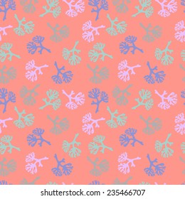 Seamless pattern with hand drawn decorative  sea corals on pink background. Abstract pattern for invitations, greeting cards, scrapbooking, print, gift wrap, manufacturing. 