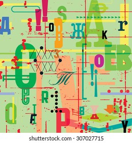 Seamless pattern with hand drawn decorative letters. Vector illustration. Can be used for textile, website background, book cover, packaging, greeting cards.
