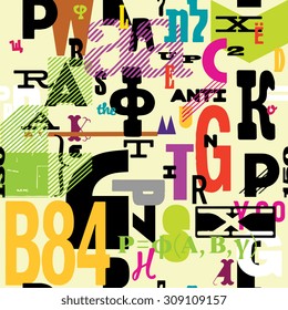 Seamless pattern with hand drawn decorative letters. Vector illustration. Can be used for textile, website background, book cover, packaging, greeting cards.