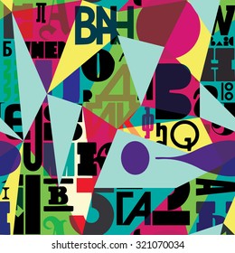 Seamless pattern with hand drawn decorative letters. Vector illustration. Can be used for textile, website background, book cover, packaging, greeting cards.