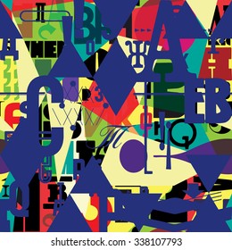 Seamless pattern with hand drawn decorative letters. Vector illustration. Can be used for textile, website background, book cover, packaging, greeting cards.