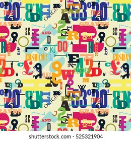 Seamless pattern with hand drawn decorative letters. Vector illustration. Can be used for textile, website background, book cover, packaging, greeting cards.