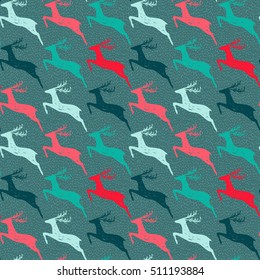 Seamless pattern with hand drawn deers. Vector holiday endless background