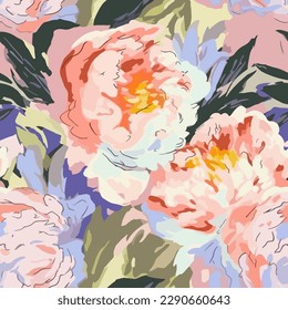 seamless pattern with hand drawn delicate peonies