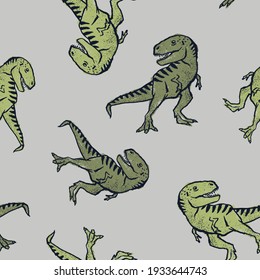 Seamless pattern of a hand drawn dinosaur background elements. Vector illustration.
