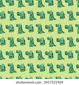 Seamless pattern with hand drawn dinosaur illustrations. Fun and playful design for kids.