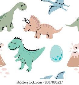 Seamless pattern with hand drawn dinosaurs in scandinavian style. Creative vector trendy childish background for fabric, textile