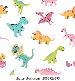 Seamless pattern with hand drawn dinosaurs in scandinavian style. Creative vector trendy childish background for fabric, textile