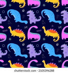 Seamless pattern with hand drawn Dinosaurs. Background for textile, wrapping paper, fashions,illustrations.