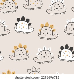 Seamless pattern with hand drawn dinosaurs. Pattern for bedroom, wallpaper, kids and baby wear.
