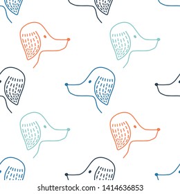 Seamless pattern with hand drawn dog face. Childish texture for fabric, textile, vector fill. Vector background 
