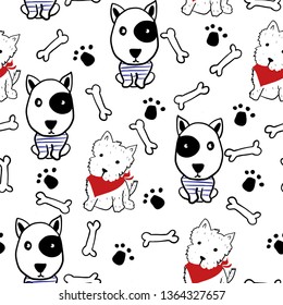 Seamless pattern with hand drawn dogs. Scandinavian background. Vector Illustration.