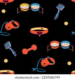 Seamless pattern with hand drawn dogs items. Animals pattern. Dogs background. Good for printing on textiles, wrapping paper, wallpapers.