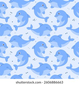 Seamless pattern with hand drawn dolphins