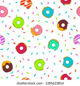 Seamless pattern with hand drawn donuts. Vector illustration in cartoon style