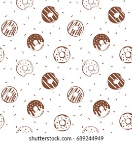 Seamless pattern of hand drawn donuts in modern flat style