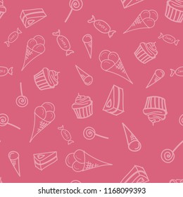 Seamless pattern with hand drawn doodle sweets. Vector illustration