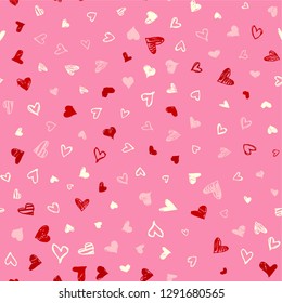 Seamless pattern with hand drawn doodle hearts. Valentines day vector background, design template for wedding card, invitations, textile, banner, greeting, wrapping