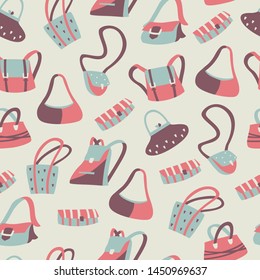 Seamless Pattern of Hand Drawn Doodle Bags. Hand Drawn Vector Illustration.