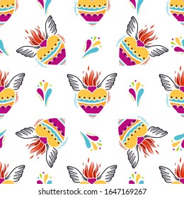 seamless pattern with hand drawn doodle Mexican elements