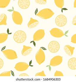 Seamless pattern with hand drawn doodle hand drawn vector scandinavian style lemon fruits.Tileable repeating background for branding,package, fabric and textile, wrapping paper