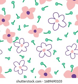 Seamless pattern with hand drawn doodle flowers. Floral vector background.