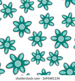 Seamless pattern with hand drawn doodle flowers. Floral vector background.